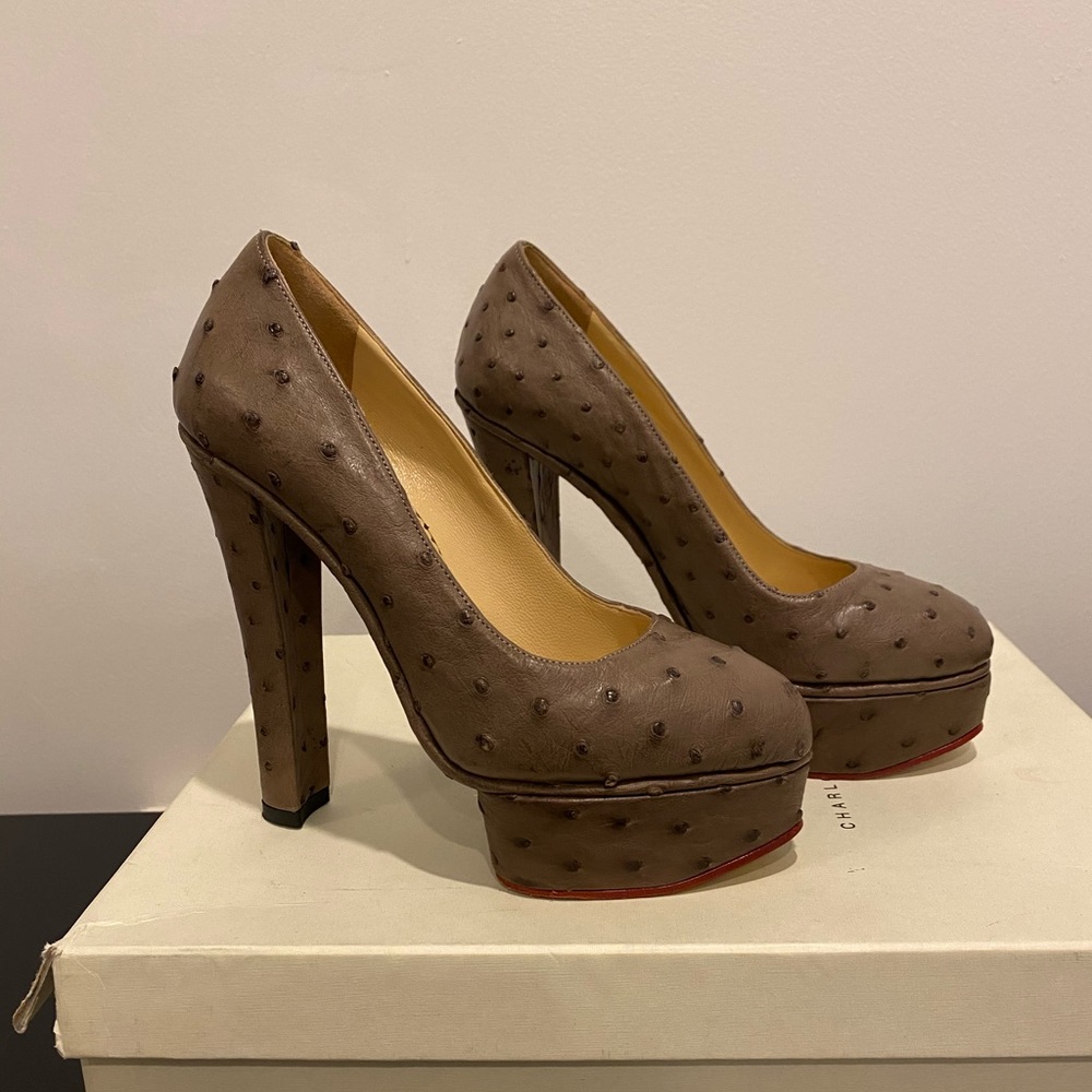 Charlotte Olympia Greta ostrich pumps